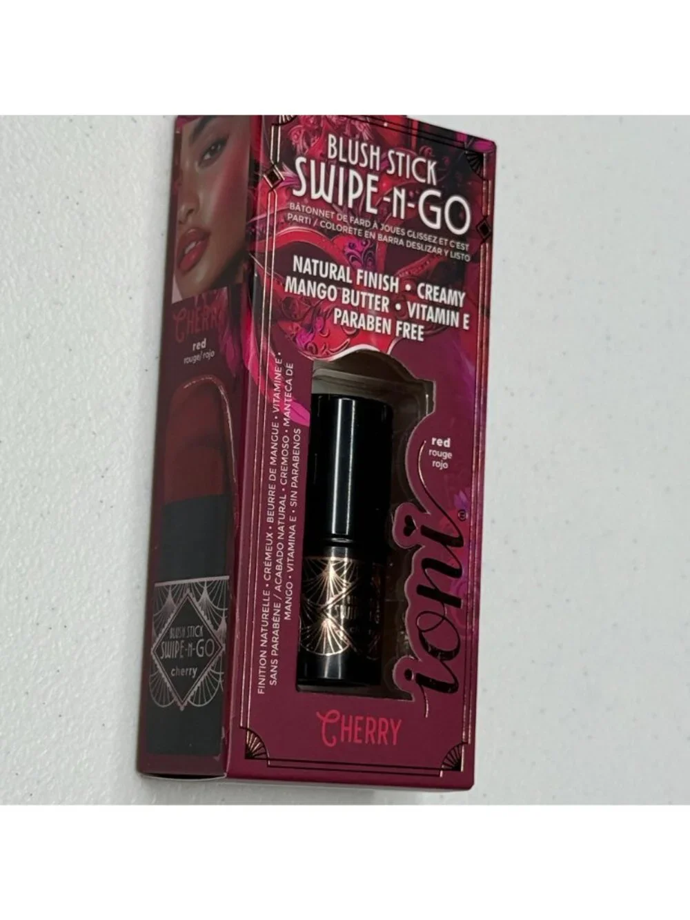 Ioni Blush Stick Swipe N Go Cherry Red Cream Natural Finish New